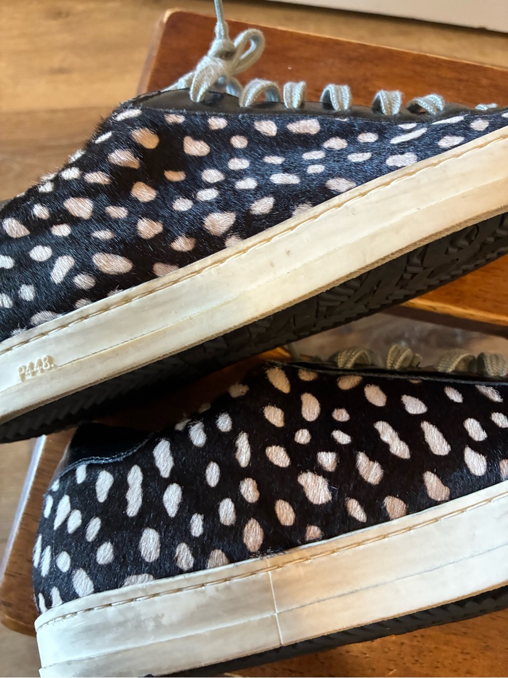 P448 John Spotted Calf Hair Leather Sneakers EU 37 Animal Print made in Italy - Picture 7 of 9